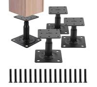 Relaxdays lot de 4 supports de poteaux, réglable 100-150 mm, protection du bois 9,5 x 9,5 cm, pied en acier, noir