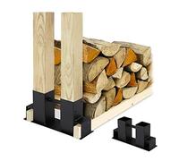 Relaxdays Lot de 4 supports pour empiler le bois, noir | Abri en bois à monter soi-même pour poutres carrées, rangement du bois, acier revêtu