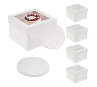 Relaxdays Lot de 5 boîtes à gâteaux, fenêtres et Plateaux, H : 20 x 30 x 30 cm, boîte à gâteau, Mariage, Restauration, Carton, Blanc