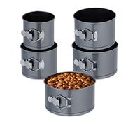 Relaxdays Lot de 5 moules à charnière en acier, antiadhésifs, anthracite – 12/14/16/18/20 cm