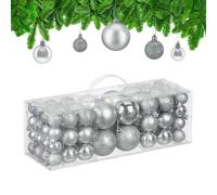 Relaxdays Boule de Noël, lot Pratique de 76, en Plastique, pour décorer Votre Sapin comme il se Doit, argentée