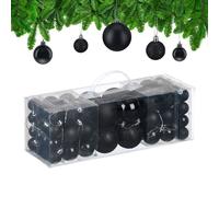 Relaxdays Boule de Noël, lot Pratique de 76, en Plastique, pour décorer Votre Sapin comme il se Doit, Noire