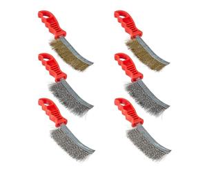 Relaxdays Lot de 6 brosses métalliques, 2 de Chaque : Acier, Acier Inoxydable & Laiton, avec poignée, coloré