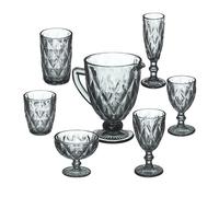 Relaxdays Lot de 7 verres, cruche, bol à glace, 2 gobelets à eau et vin, coupes adaptés pour le lave-vaisselle, gris