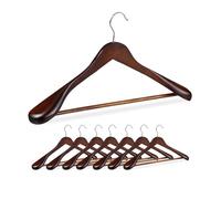 Relaxdays Cintre pour vêtements, Lot de 8, épaule Large, Barre à Pantalon, pour Veste, Chemise, Bois, Marron