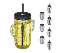 Relaxdays Lot de 8 verres cactus avec paille