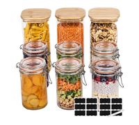 Relaxdays lot de 9 bocaux hermétiques avec fermeture à pince, couvercles bambou, verre transparent