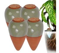 Relaxdays Cônes d'arrosage en terre cuite/sauge, lot de 4, 350 ml, avec bouchon, pour plantes d'intérieur et jardinières