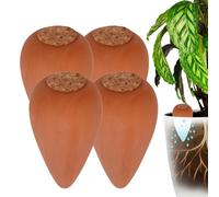 Relaxdays Cônes d'arrosage en terre cuite, lot de 4, 350 ml, bouchon en liège, pour plantes d'intérieur