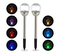 Relaxdays Lot de lampes solaires LED, Piquet, Décoration de jardin, Eclairage, Lot de 2, Changement de couleur, argenté