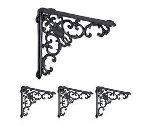 Relaxdays Lot Pratique de 4 équerres pour étagères, en Fonte, Design Antique, HLP : 21,5 x 4 x 21,5 cm chacune, Noir
