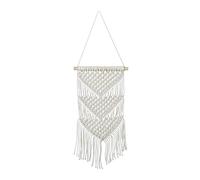 Relaxdays Macramé Mural, Fait Main, Style Boho, Décoration Murale, H x L : 70 x 25,5 cm, Coton, Bois, Couleur crème