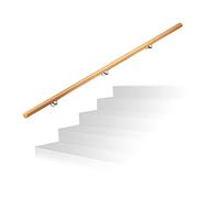 Relaxdays Main courante en bois de hêtre 2000 mm/200 cm / 2 m Fixation murale avec chevilles, Ø 42 mm