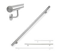 Relaxdays Main Courante, INOX 304, rambarde escalier Ronde, intérieur&extérieur, 150 cm, Ø 42 mm, avec Fixation, argenté