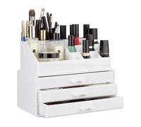 Relaxdays Make Up Organizer petit, rangement maquillage 2 pièces, 3 tiroirs empilables, blanc