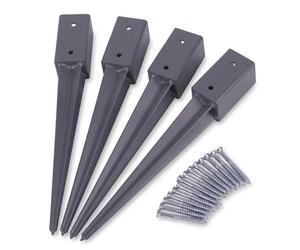 Relaxdays Manchons à enfoncer, lot de 4, longueur 750 mm, pour poteaux 60 x 60 mm, acier inoxydable, anthracite