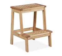 Relaxdays Marche-pied en bois de noyer, escabeau, repose-pied, support pot de fleur, HxLxP : 47x38x38 cm, noyer, nature