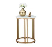 Relaxdays MARMO - table d'appoint pour salon, métal & MDF, aspect marbre, ronde H x P: 51 x 41 cm, blanc/doré