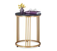Relaxdays MARMO, table d'appoint ronde pour le salon, métal/MDF, aspect marbre, H x P 51 x 41 cm, noir/doré