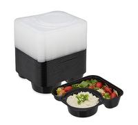 Relaxdays Meal prep container en lot de 24, 2 compartiments, boite adaptée au micro-ondes, réutilisable, plastique, noir