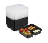Relaxdays Meal prep container en lot de 24, 3 compartiments, boite adaptée au micro-ondes, réutilisable, plastique, noir