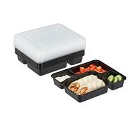 relaxdays Meal Prep containers, Lot de 10, 4 Compartiments, 1000 ML, Micro-Ondes, boîte Alimentaire avec Couvercle, Noir