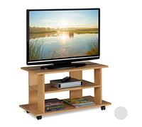 Relaxdays Meuble, 2 Compartiments, Console, Table TV sur roulettes HlP 45 x80x40cm, Effet Bois, Panneau de Particules, Papier, Plastique, 45 x 80 x 40 cm