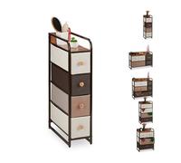 Relaxdays - Meuble 4 tiroirs en tissu, étroit, avec boutons et étagère, encastrable HxLxP 84,5 x 20 x 49,5 cm, marron