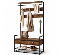 Relaxdays meuble à chaussures porte-manteau, 2 tiroirs, tringle, brun/noir | 10 crochets, 2 tablettes, 181x80x30 cm