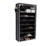 Relaxdays Meuble à chaussures VALENTIN Housse tissu étagère armoire chaussures 10 Étages Dimensions HxLxP 161 x 88 x 30 cm pour 45 paires de chaussures fermeture éclair, Noir