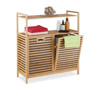 Panier à linge Relaxdays avec étagères, 2 bacs à linge basculants de 40 litres chacun, bambou et tissu, H x l x P : 95 x 88 x 33 cm, couleur naturelle