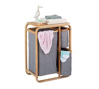 Relaxdays Meuble à linge, 3 bacs, bambou, étagère pour salle de bain avec compartiments, HLP 70x49x33,5 cm, nature/gris