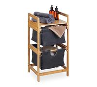 Relaxdays Meuble à Linge, Bambou, 2 Sacs Amovibles, Surface Pratique, HLP : 73x36,5x33 cm, Salle de Bain, Nature et Gris