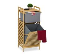 Relaxdays Meuble à linge Bac basculant 30 L - Bambou et polyester 95x40x33 cm Naturel/Gris