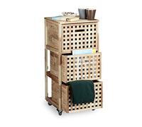 Relaxdays Meuble à roulettes 3 caisses compartiments bois de noyer HlP: 91,5 x 40,4 x 40,4 cm tiroirs linge cuisine salle de bain chambre caisson sur roulettes, couleur naturelle