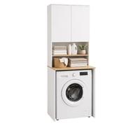 Relaxdays Meuble au-Dessus du Lave-Linge, 4 Compartiments, 188,5x68x60 cm, pour Lave-Linge et sèche-Linge, Blanc/Naturel