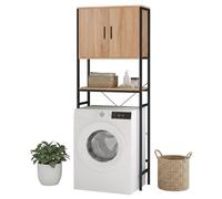 Relaxdays Meuble au-dessus lave-linge - étagères et portes pour sèche-linge/toilettes, naturel/noir, 170×64,5×27 cm