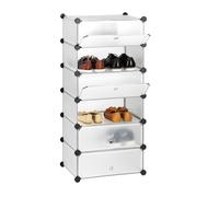 Relaxdays Meuble chaussures fermé rangement 6 casiers plastique chaussures modulable DIY HxlxP: 107x49x37 cm, transparent