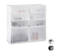 Relaxdays Meuble chaussures plastique étagère 8 casiers système plug-in portes rangement HxlxP: 91x94,5x36,5 cm, blanc