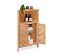 Relaxdays Meuble d’angle bambou HxLxP: 92x58x30 cm rangement pour salle de bain avec 2 portes à lamelles nature
