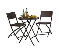 Relaxdays Meuble de Jardin Bastian Salon de Jardin Pliable Table chaises Optique rotin HxlxP: 75,5 x 60 x 60 cm, Marron