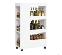 Relaxdays Meuble de niche à roulettes 85x18x60 cm, étroit pour salle de bains & cuisine, 4 niveaux, effet bois, blanc