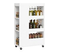 Relaxdays Meuble de Niche à roulettes Blanc Effet Bois | étroit pour salle de bains & cuisine, 85x18x60 cm, 4 niveaux