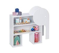 Relaxdays Meuble de Rangement éléphant, 4 Compartiments, bibliothèque, Enfants, H x L x P : 60,5 x 64,5 x 20,5 cm, Blanc