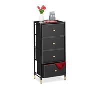 Relaxdays Meuble de Rangement, HxLxP : 98,5 x 46 x 30 cm, Noir - doré | 4 tiroirs, commode tissu & acier, compartiments
