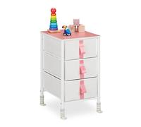 Relaxdays Meuble de Rangement pour Enfants, 3 tiroirs, Commode, env. 61,5 x 36 x 40,5 cm, Tissu et métal, Blanc/Rose