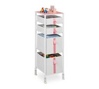Relaxdays Meuble de Rangement pour Enfants, 4 tiroirs, Commode, env. 109,5 x 36 x 40,5 cm, Tissu et métal, Blanc/Rose