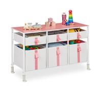 Relaxdays Meuble de rangement pour enfants, 6 tiroirs, commode, env. 61,5 x 100 x 40,5 cm, tissu et métal, blanc/rose