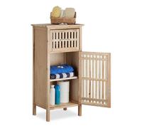 Relaxdays Meuble de salle de bain étroit noyer étagère rangement armoire porte tiroir HxlxP: 82 x 40 x 29 cm nature