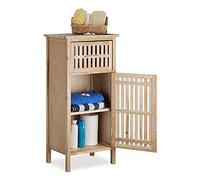 Relaxdays Meuble de salle de bain étroit noyer étagère rangement armoire porte tiroir HxlxP: 82 x 40 x 29 cm, nature